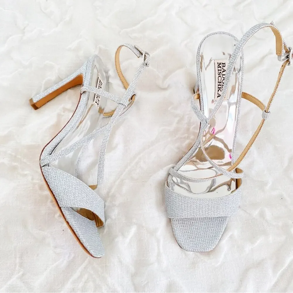 BADGLEY MISCHKA Ebiza Glitter Sandals Size 11 $185